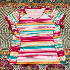 Lands End Sport - Multicolor Striped Workout Tee